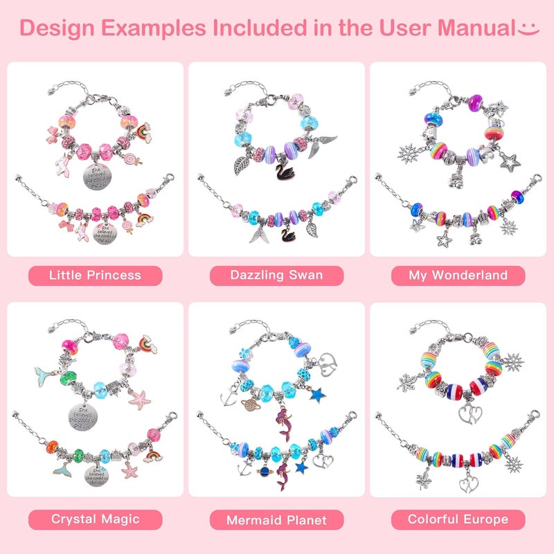 ELLENER Charm Bracelet Jewelry Making Kit - A Perfect Birthday Holiday Gift for Girls Age 6 7 8 9 10 with Portable Jewelry Box, Cute & Sparkling to Inspire Creativity and Self-Expression, Great Value - Image 5